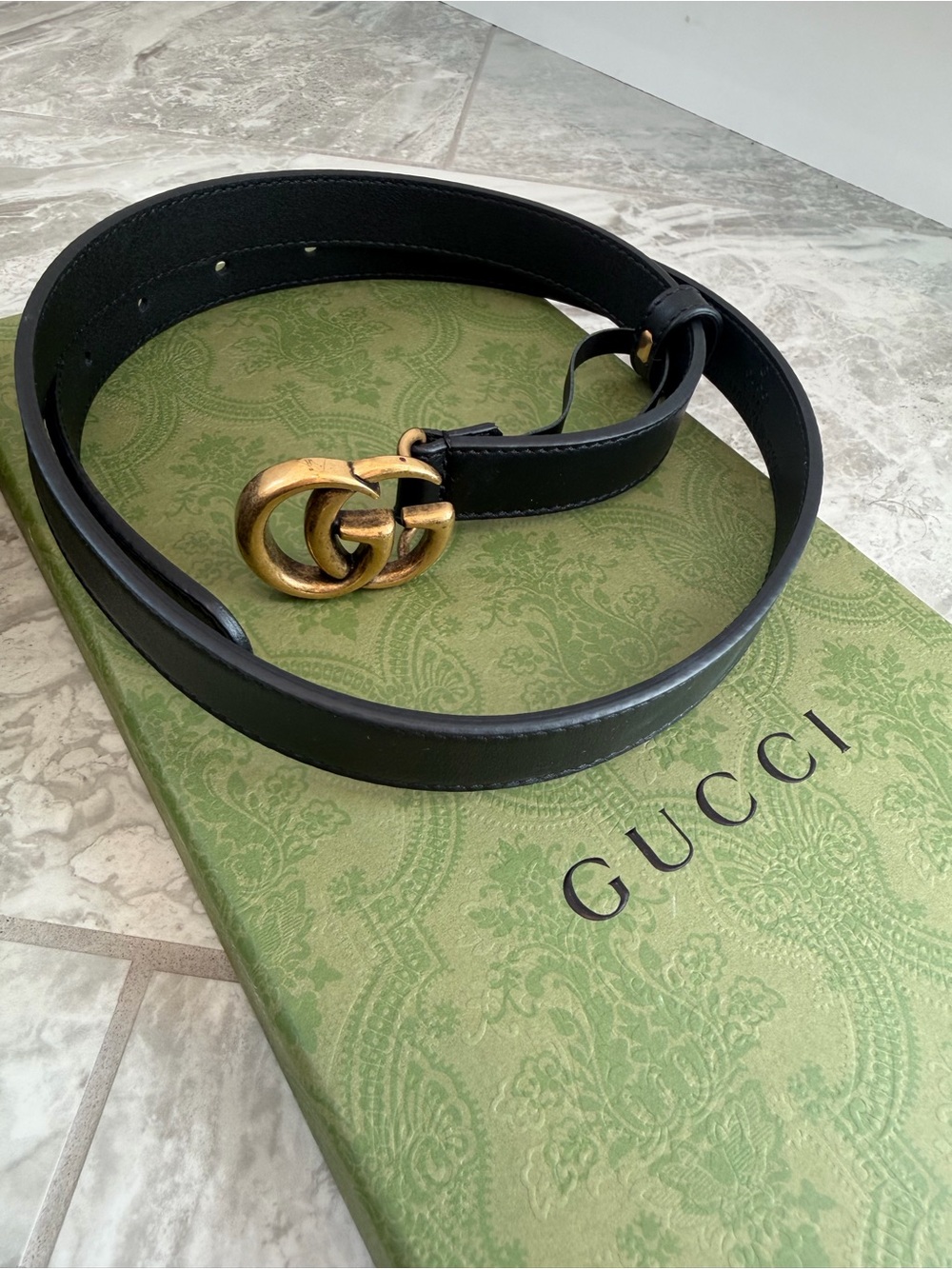 Gucci GG Marmont Thin Black Leather Belt 75/30